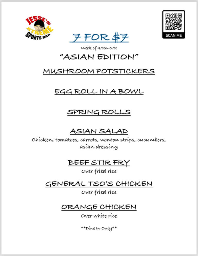 Jesses Xtreme in Margate, FL 7 for 7 Menu