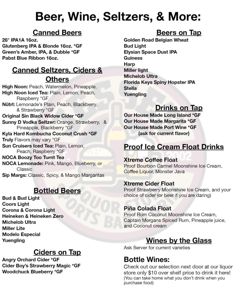 Drink Menu at Jesse's Sports Bar and Grill