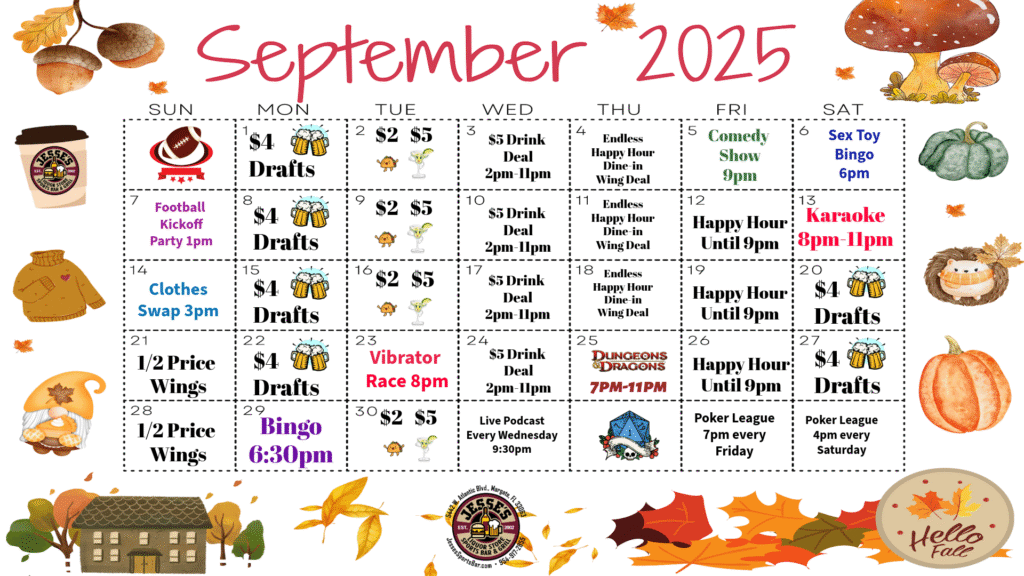 Monthly Events at Jesses Sports Bar & Grill
