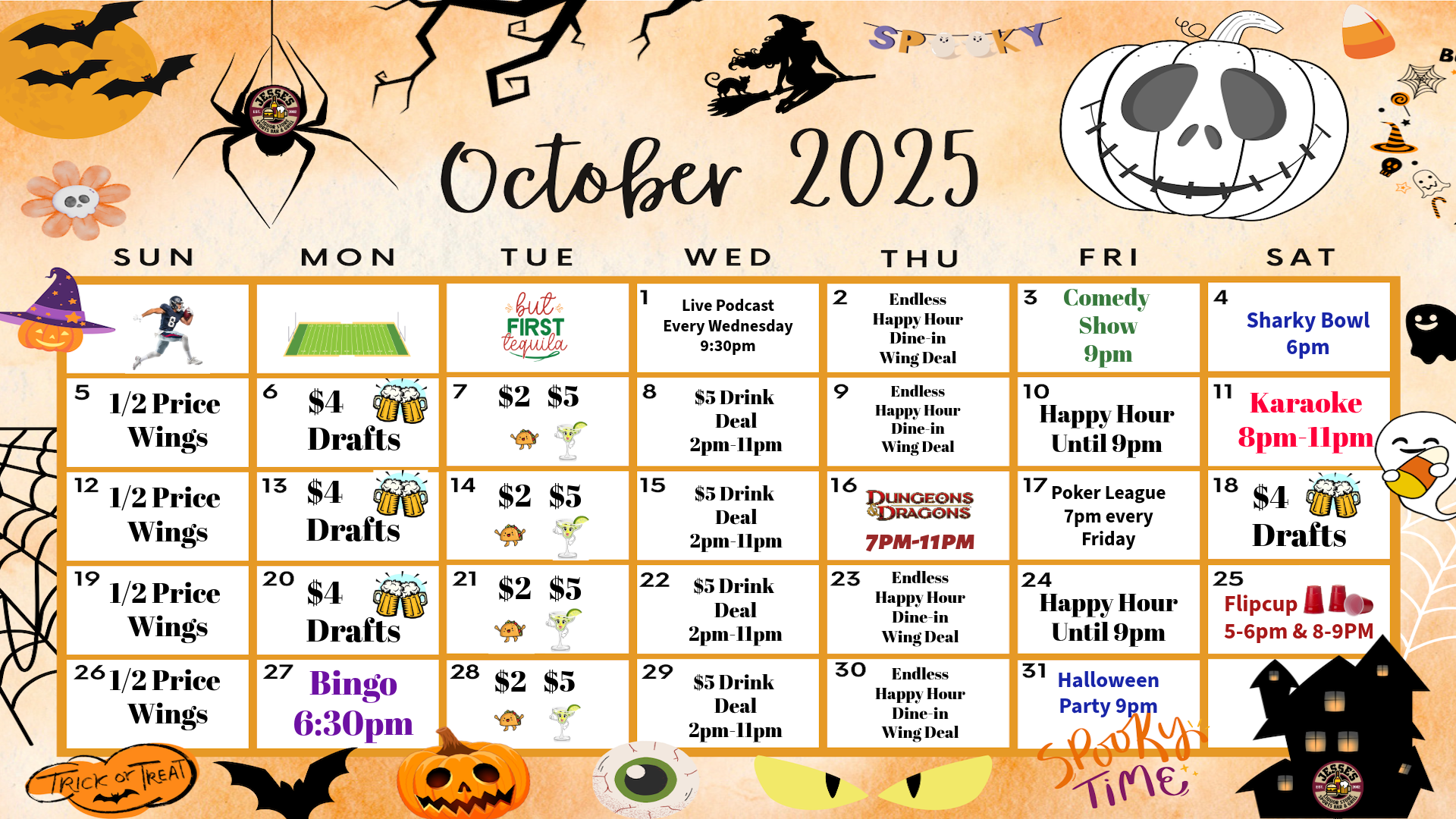 Monthly Events at Jesses Sports Bar & Grill