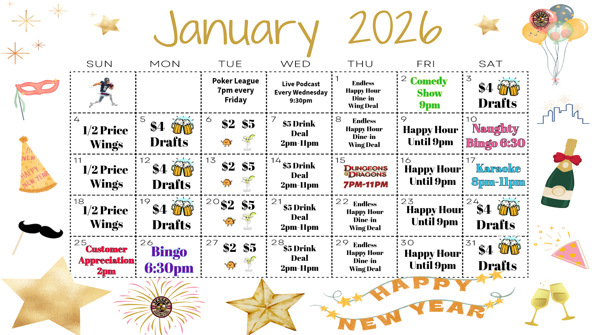 Monthly Events at Jesses Sports Bar & Grill