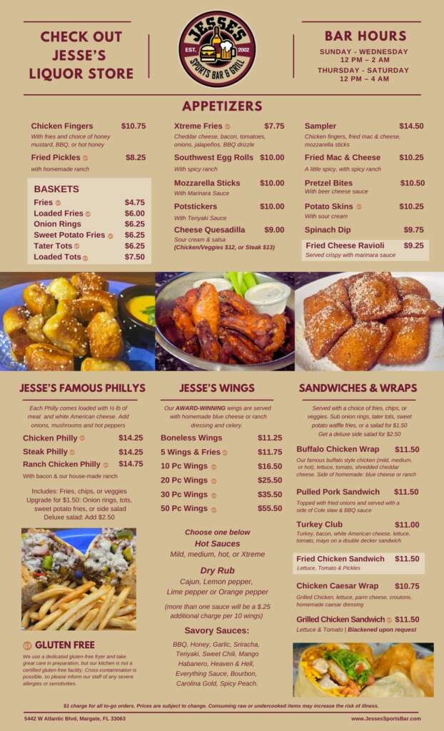 Jesses Sports Bar & Grill Menu Page 1