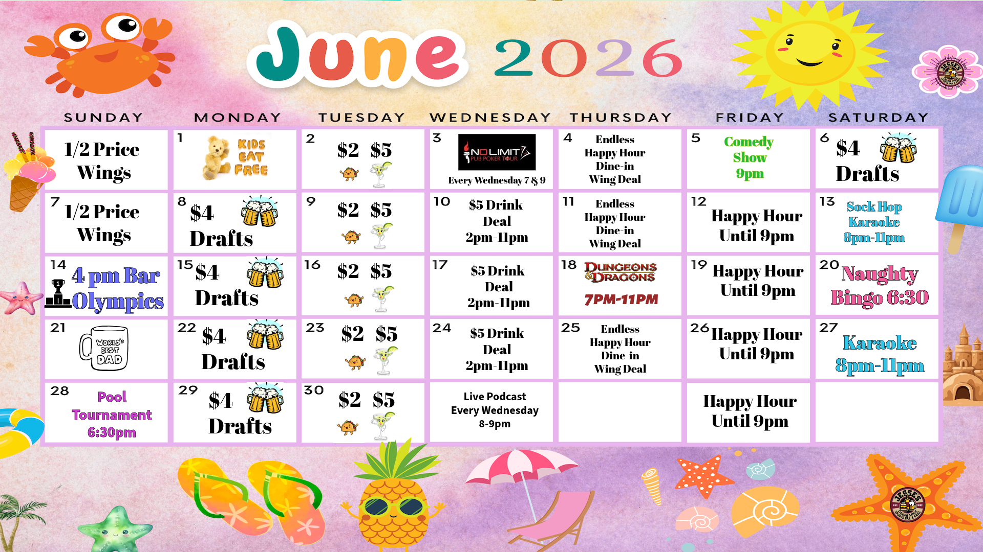 Monthly Events at Jesses Sports Bar & Grill