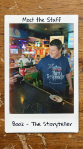 Booz, "The Storyteller"… playing football squares at the bar
